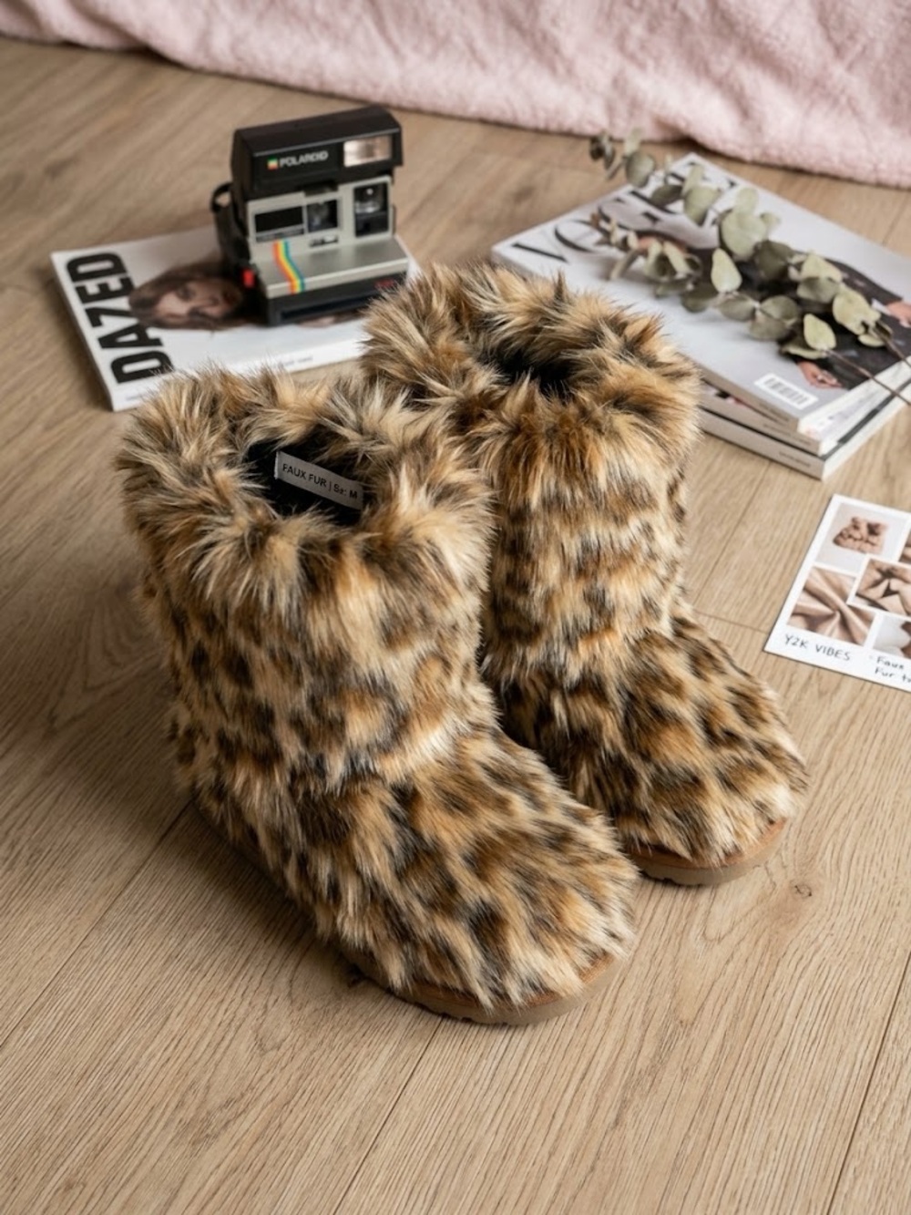 Faux Fur Leopard Print Women's Bootie Slippers - Tan/Black